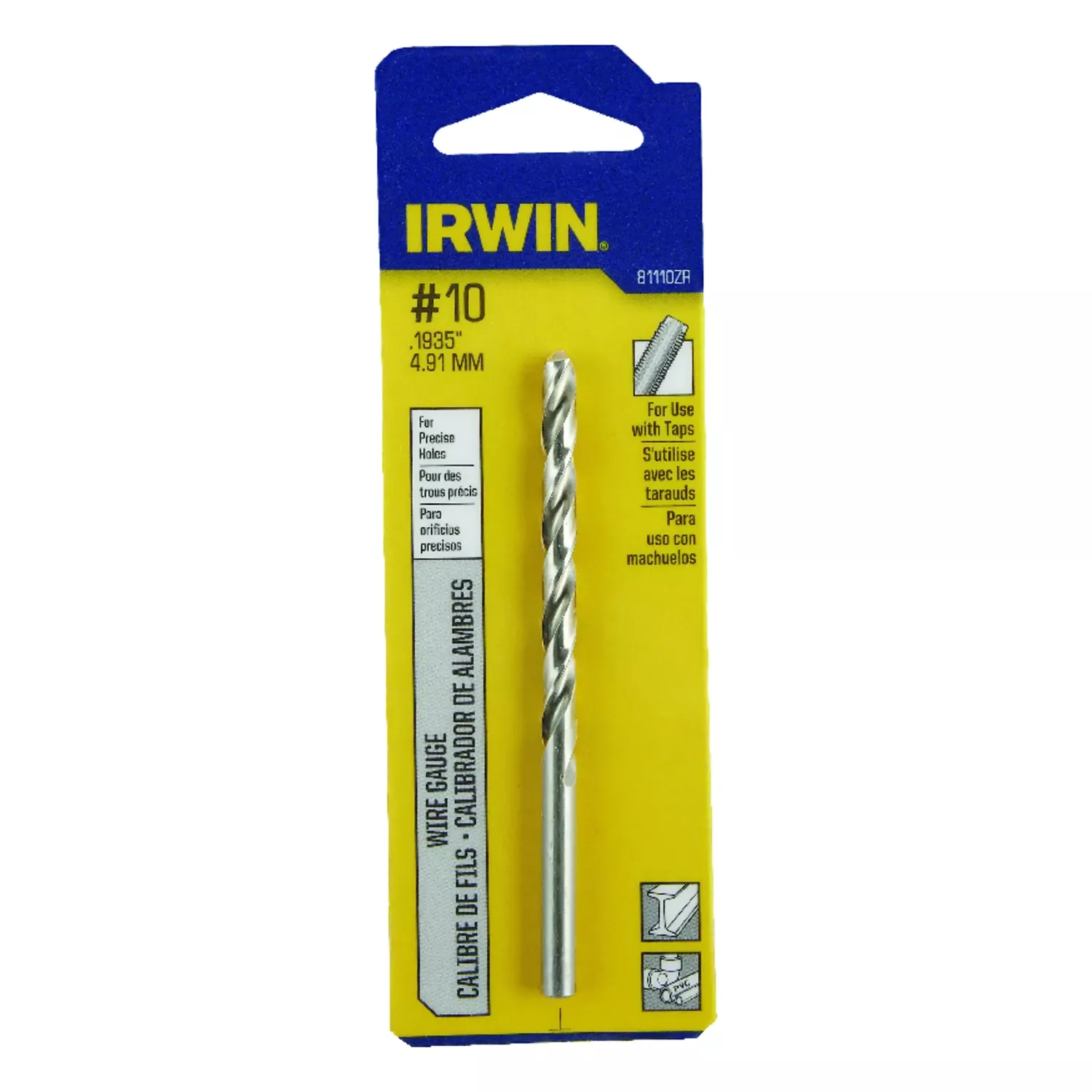 #10 X 3-5/8 In. L High Speed Steel Jobber Length Wire Gauge Bit Straight Shank 1 Pk
