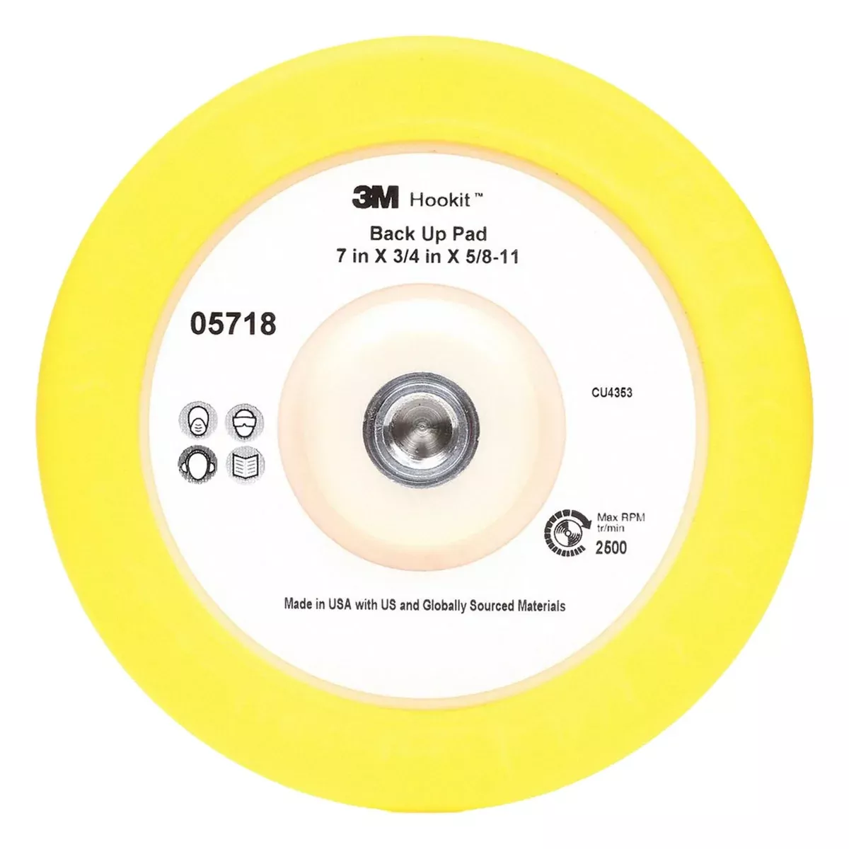 3M 05718 Hook-and-Loop Disc Backup Pad, 7 in Dia, Rubber