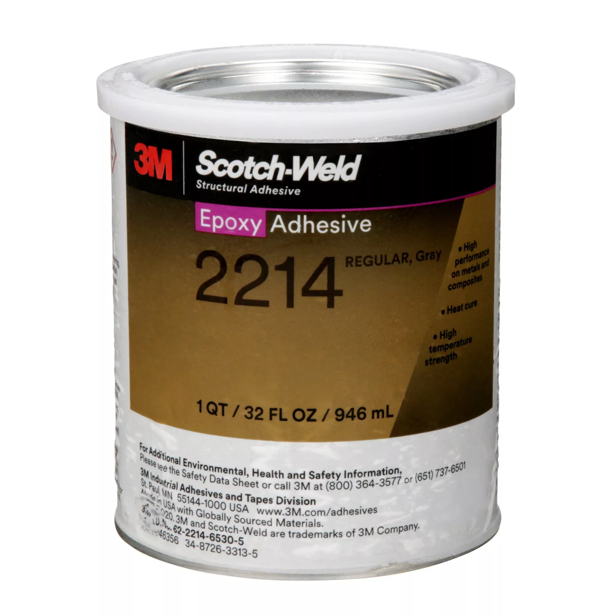 3M Scotch-Weld Epoxy Adhesive 2214, Regular, Gray, 1 Quart