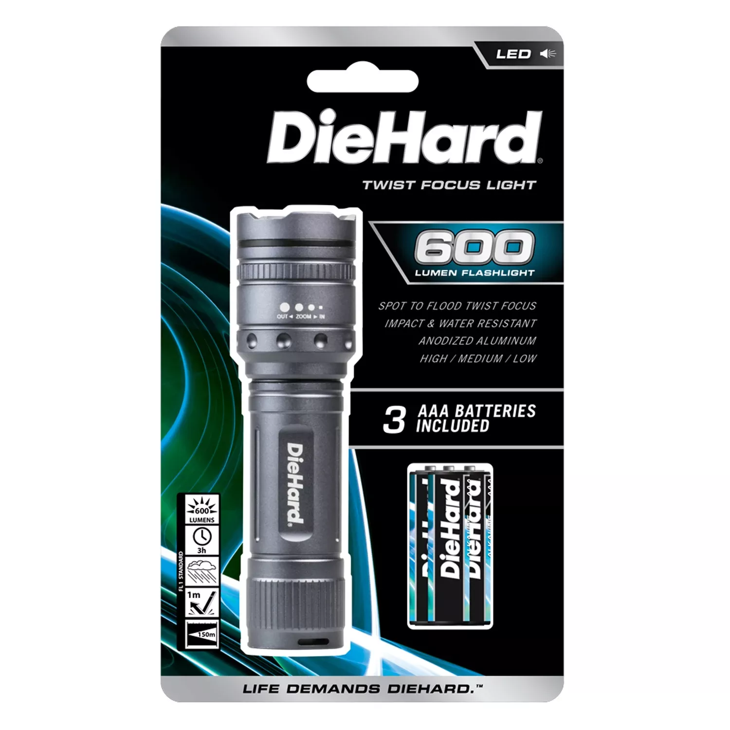 600 Lumen Gray Led Flashlight With Aaa Battery - Model 41-6121