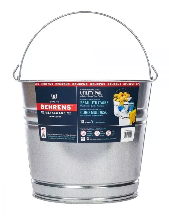 Bucket - 9 L Galvanized Pail with Handle, 1210GS (20323)