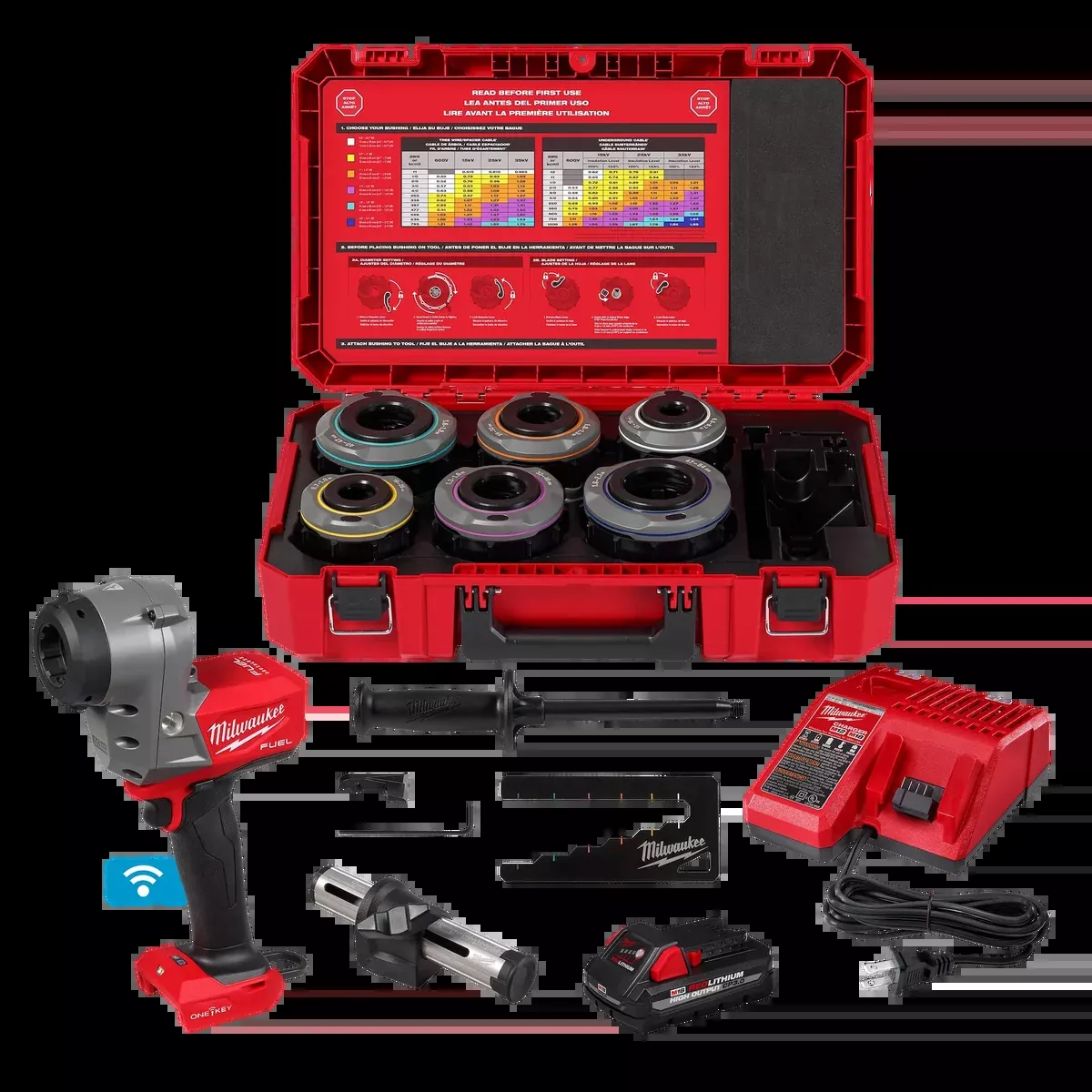Cable Stripper - Milwaukee M18 FUEL™ Covered Conductor Cable Stripper Kit w/ Adjustable Bushings, 2937-21