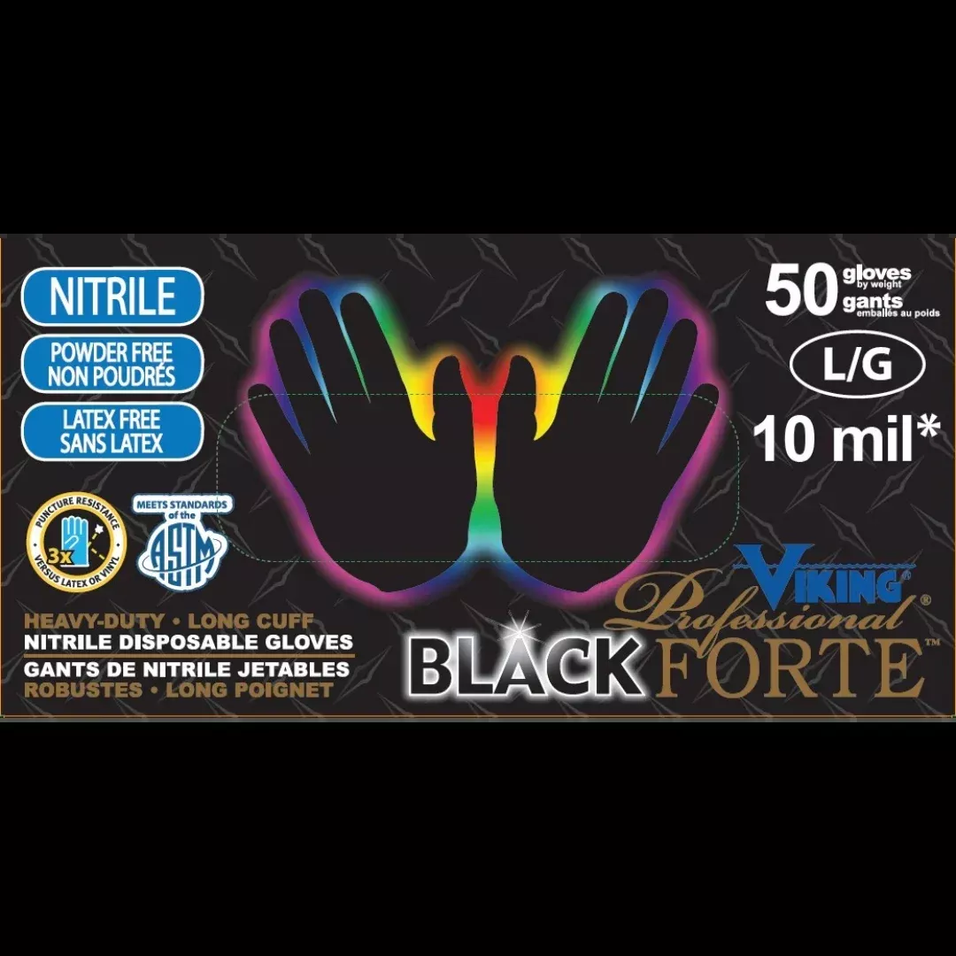 Disposable Gloves - Viking Professional Black Forte™ Disposable Nitrile Gloves, 34606