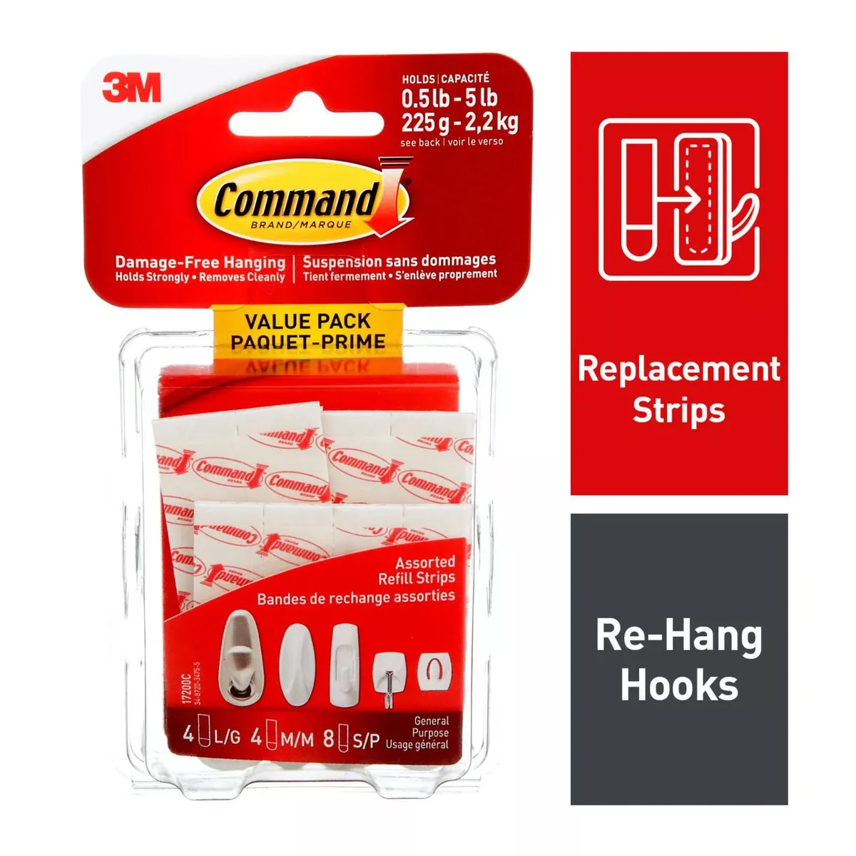 Hanging Strips - Command Refill Strips, Assorted, White, 16 Strips, 17200C