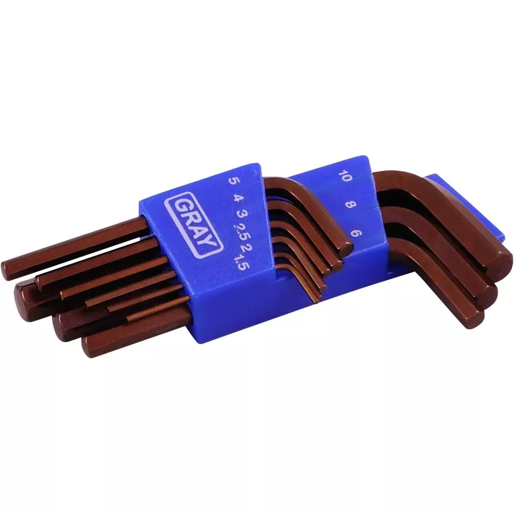 Hex Key - Gray Tools 9 Piece Metric Short Arm S2 Hex Key Set, 68809