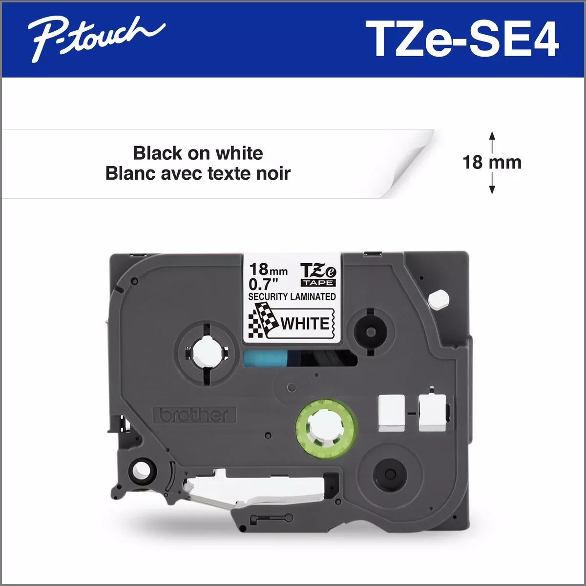 Label Tape - Brother Genuine Black on White 18 mm Security Tape for P-touch Label Makers, TZESE4