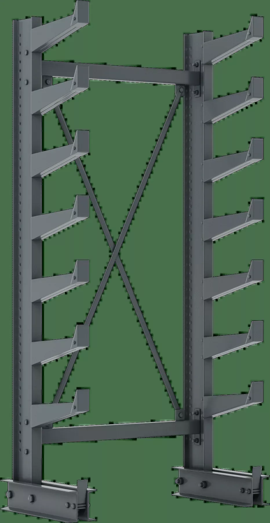 McMaster 4900T88 Cantilever Pipe Rack, Complete Unit, One Usable Side, 41-1/2" × 84" × 21", 7 Levels, Powder-Coated Steel, Gray