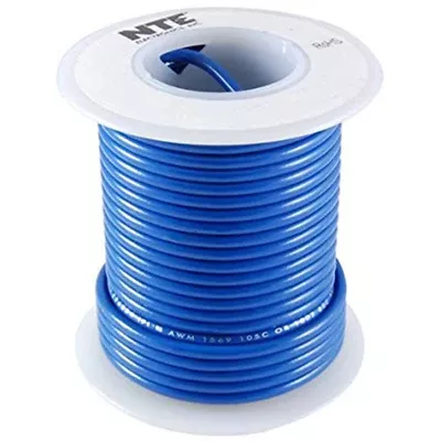 NTE Electronics WH26-06-25 Hook Up Wire 300V Stranded Type 26AWG Blue 25ft