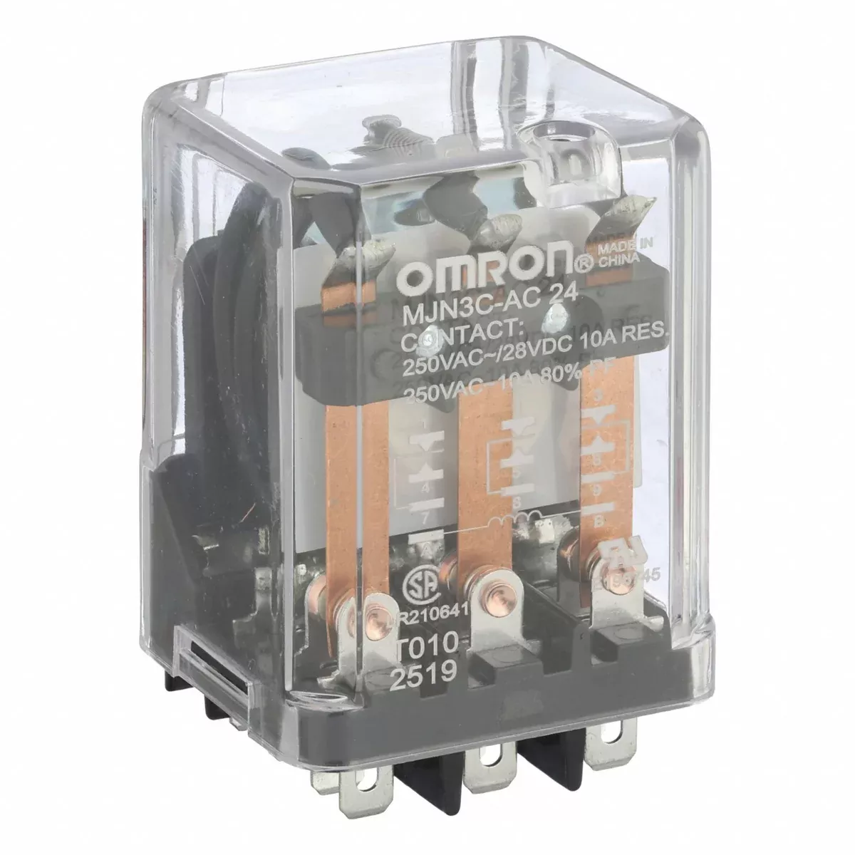 Omron MJN3C-AC24 General Purpose Relay, Socket Mounted, 10 A Current Rating, 24V AC, 3PDT, 11 Pins/Terminals