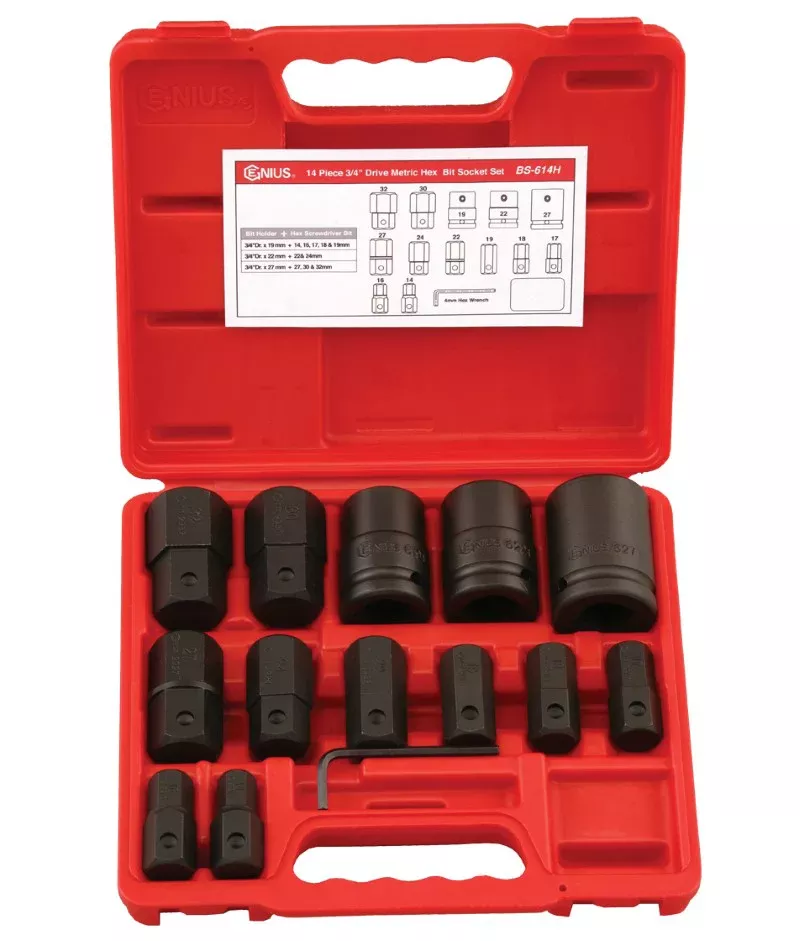 Socket Set - Genius Tools 14 Piece 3/4″ Dr. Metric Hex Bit Socket Set, BS-614H