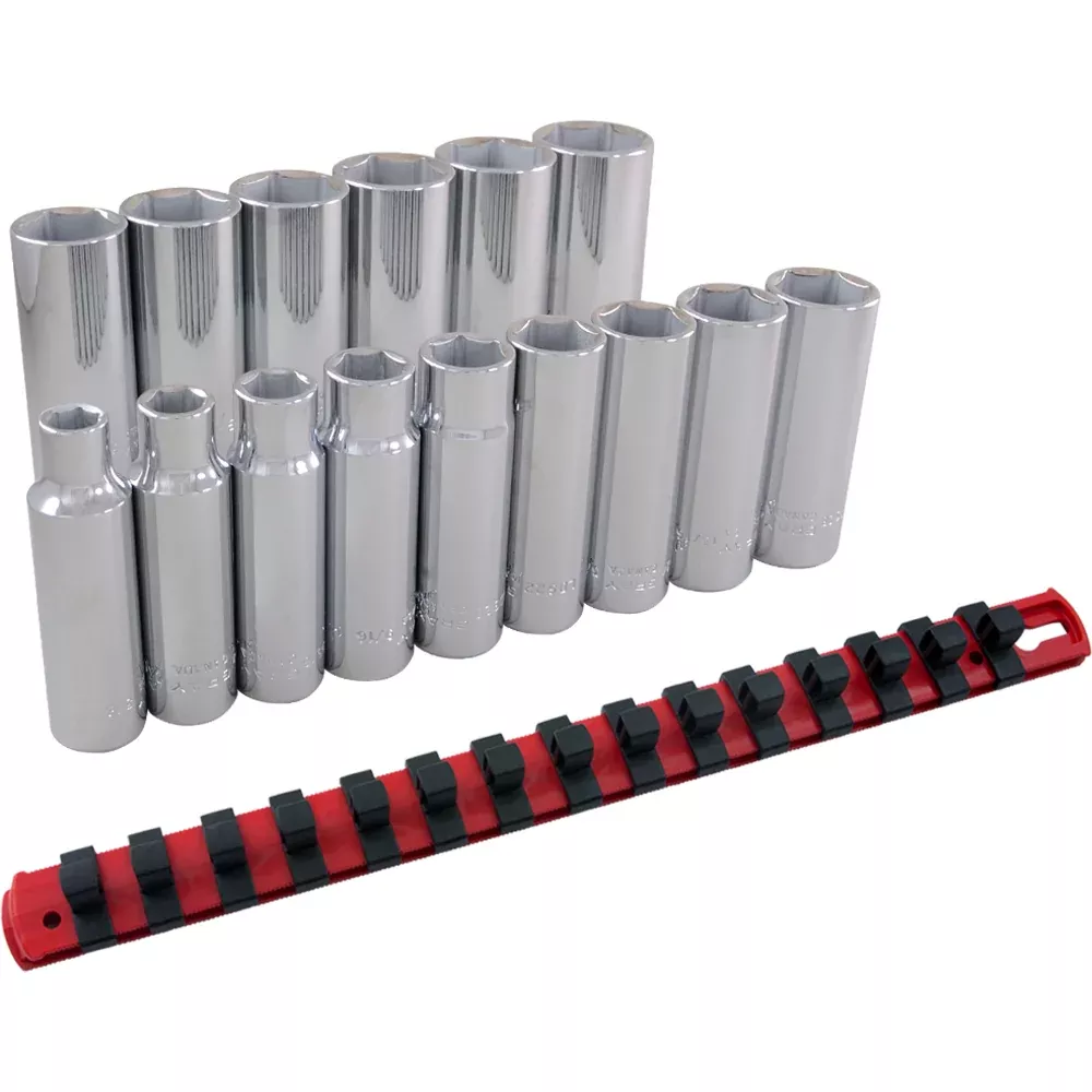 Socket Set - Gray Tools 1/2" Dr. 15 Piece 6 Point Deep SAE Socket Set, 35215