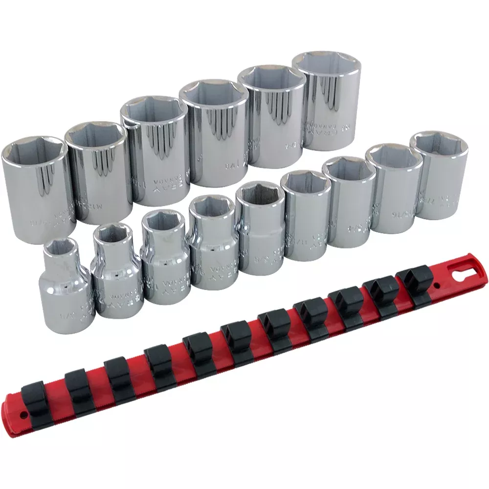 Socket Set - Gray Tools 1/2" Dr. 15 Piece 6 Point Standard SAE Socket Set, 35015