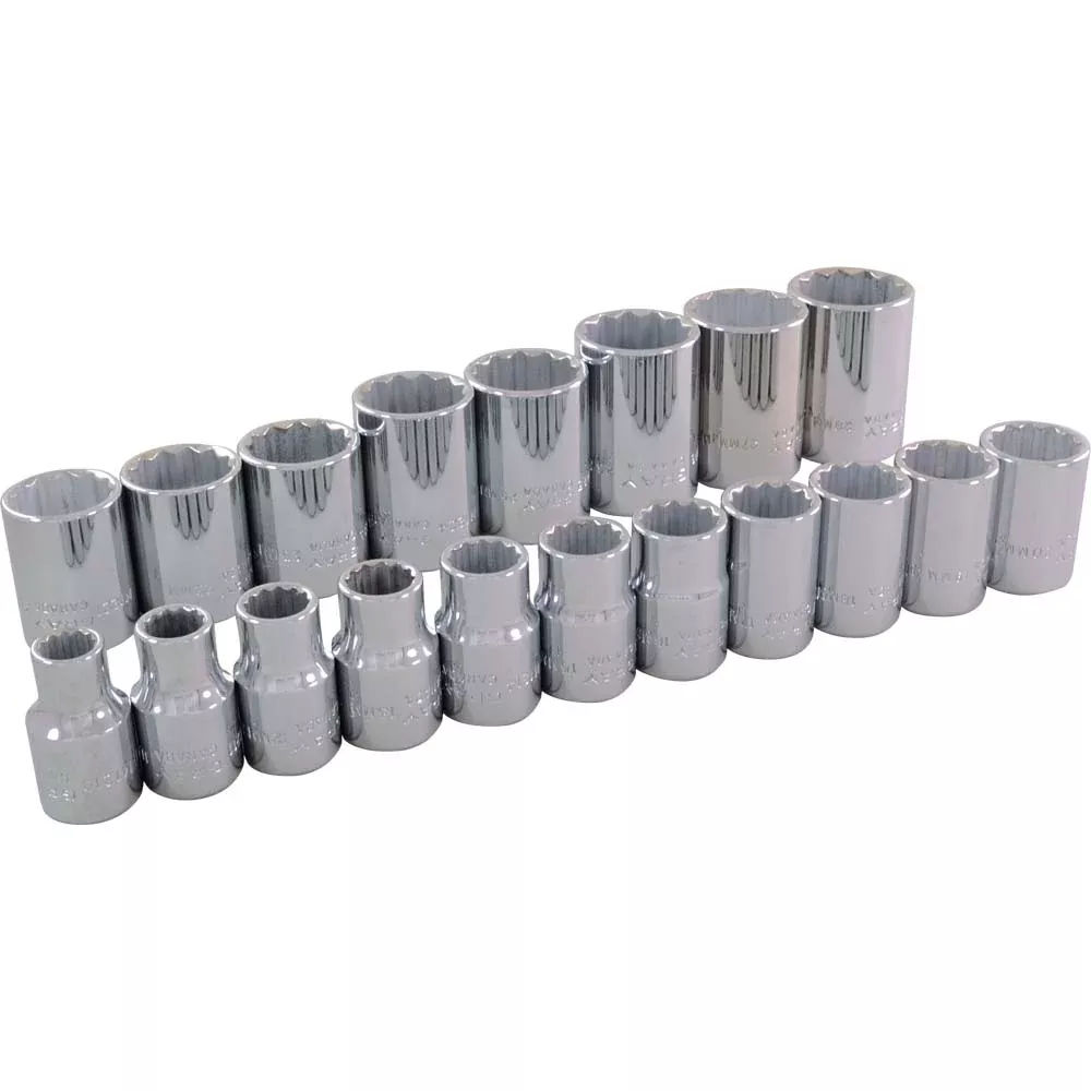 Socket Set - Gray Tools 1/2" Dr. 19 Piece 12 Point Standard Metric Socket Set, 39119