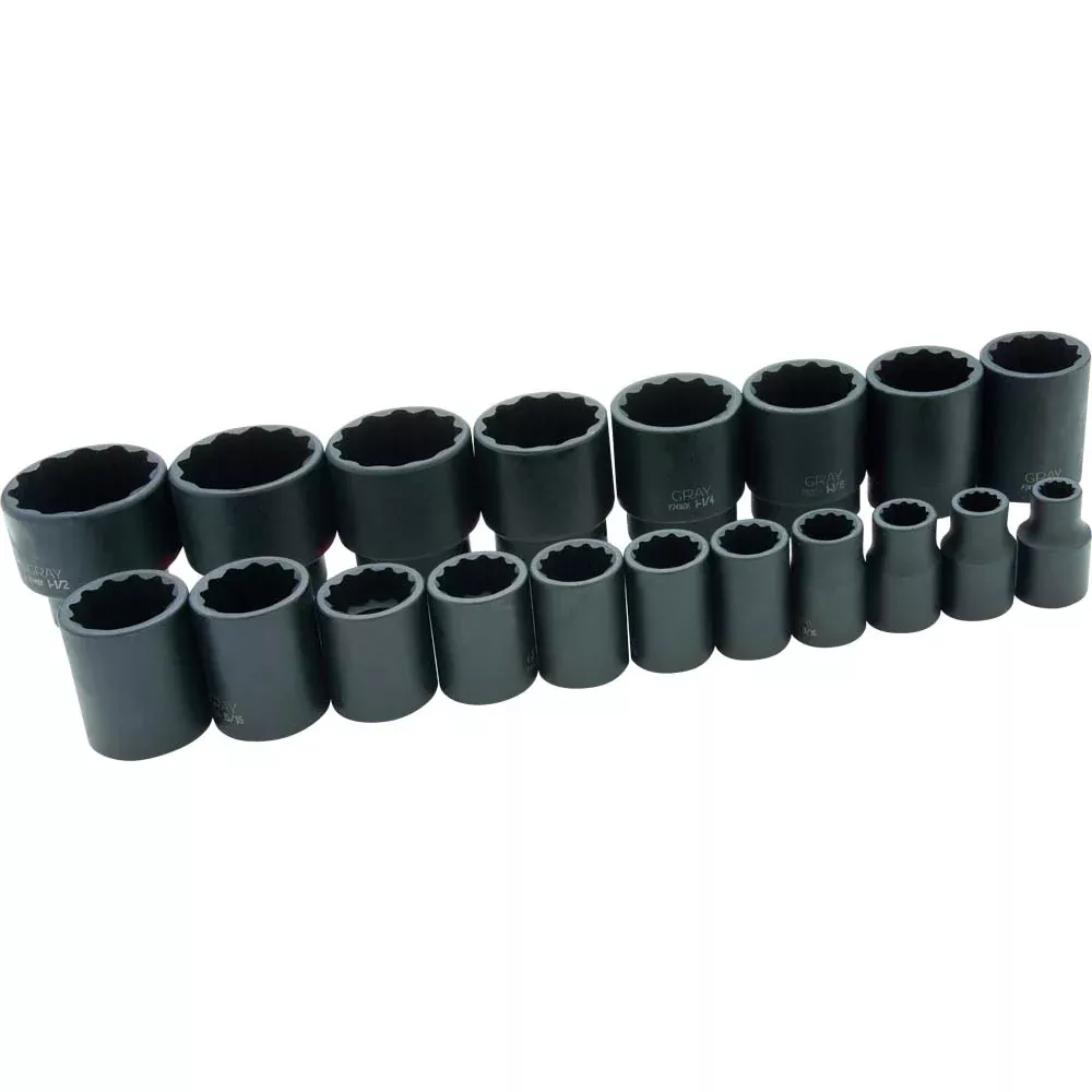 Socket Set - Gray Tools 1/2" Dr. 19 Piece 12 Point Standard SAE Impact Socket Set, 35068