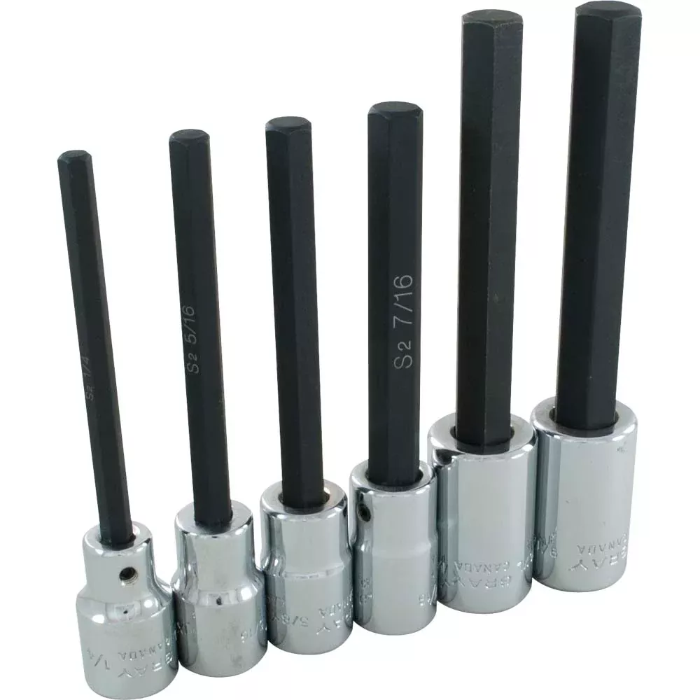 Socket Set - Gray Tools 1/2" Dr. 6 Piece Extra Long SAE Hex Head Socket Set, 35616