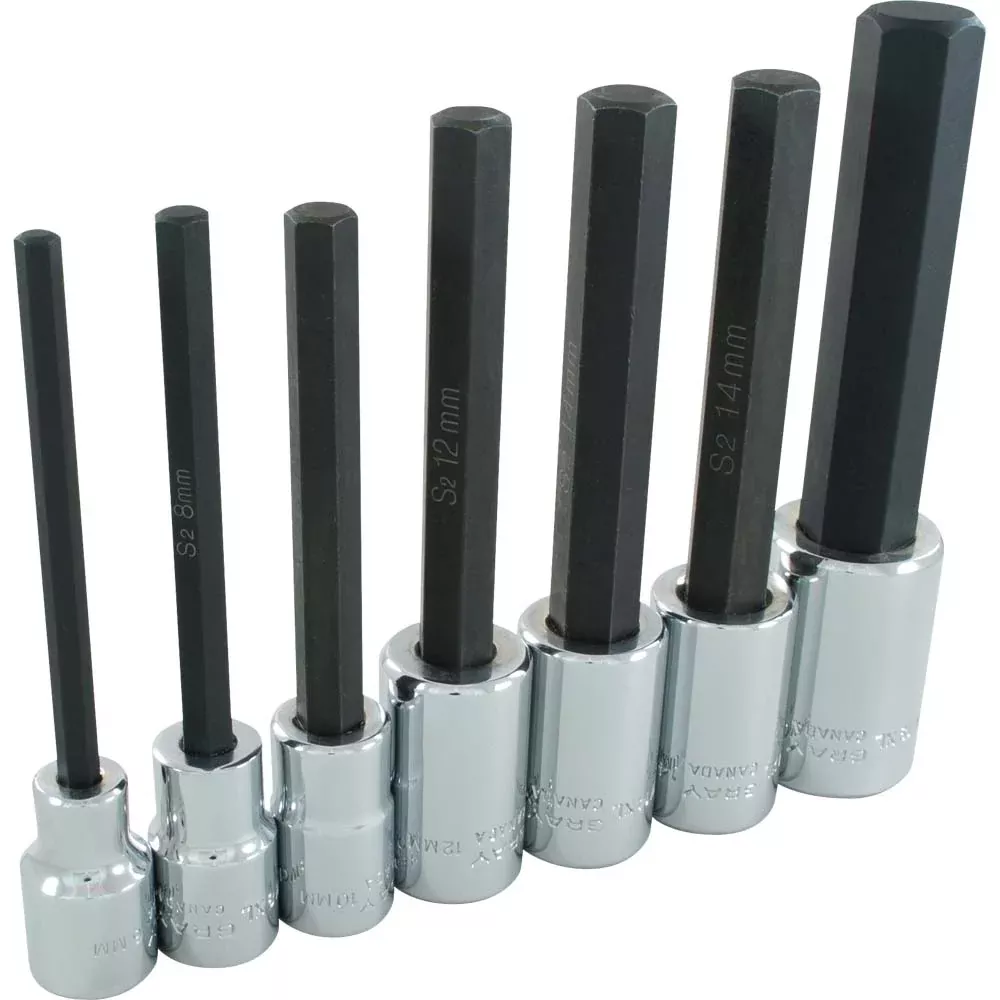 Socket Set - Gray Tools 1/2" Dr. 7 Piece Extra Long - Metric Hex Head Socket Set, MDW19XLS