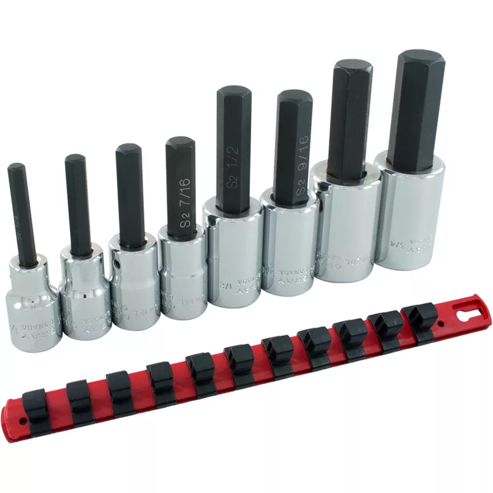 Socket Set - Gray Tools 1/2" Dr. 8 Piece Hex Head SAE Socket Set, DW24LS