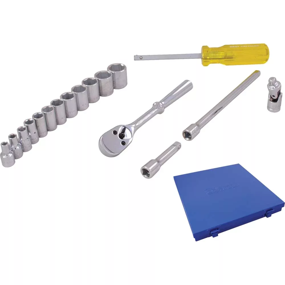 Socket Set - Gray Tools 1/4" Dr. 29 Piece 6 Point Standard & Deep Metric Socket Set, 19029