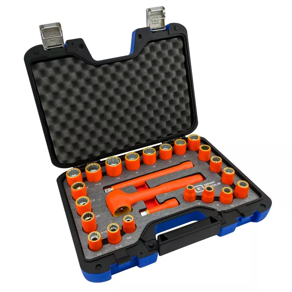 Socket Set - Gray Tools 24 Piece 3/8" Drive 12 Point SAE & Metric, Standard Socket & Attachments Set, 25024DH-I