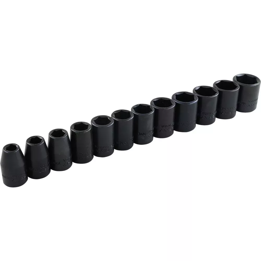Socket Set - Gray Tools 3/8" Dr. 12 Piece 6 Point Standard Metric Impact Socket Set, 29612