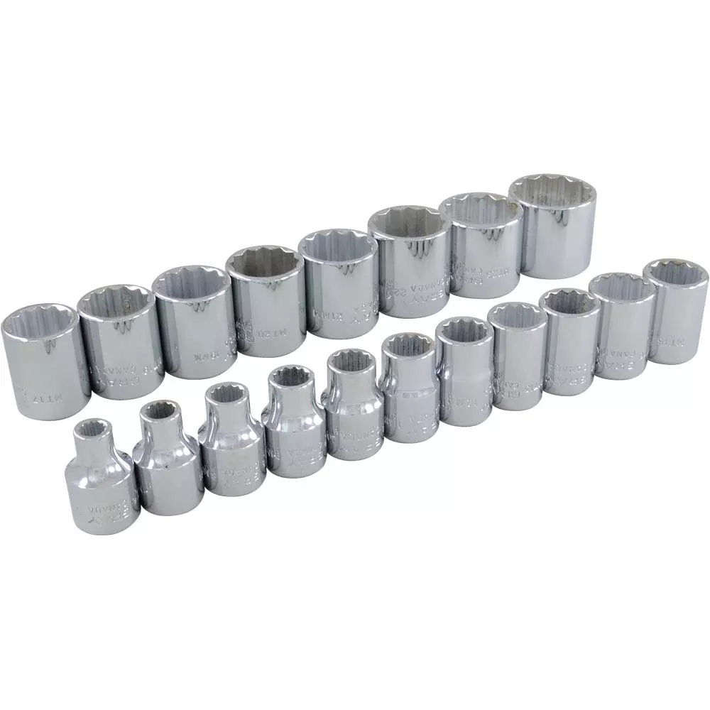 Socket Set - Gray Tools 3/8" Dr. 19 Piece 12 Point Standard Metric Socket Set, 29119