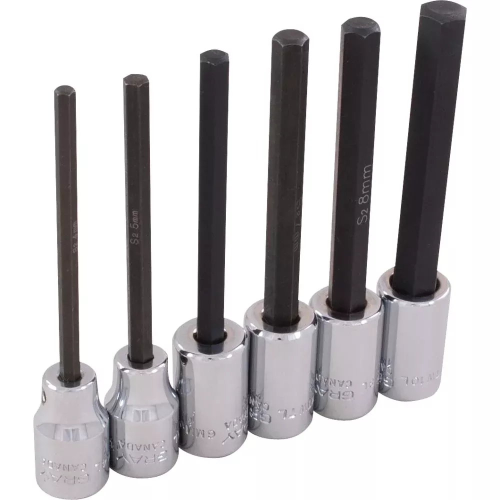 Socket Set - Gray Tools 3/8" Dr. 6 Piece Metric Extra Long Hex Head Socket Set, 29616