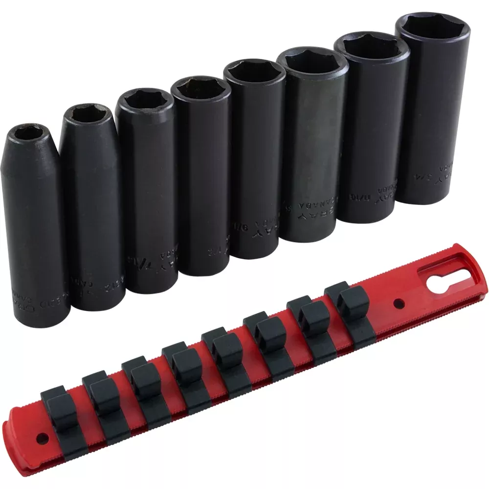 Socket Set - Gray Tools 3/8" Dr. 8 Piece 6 Point Deep SAE Impact Socket Set, 25058