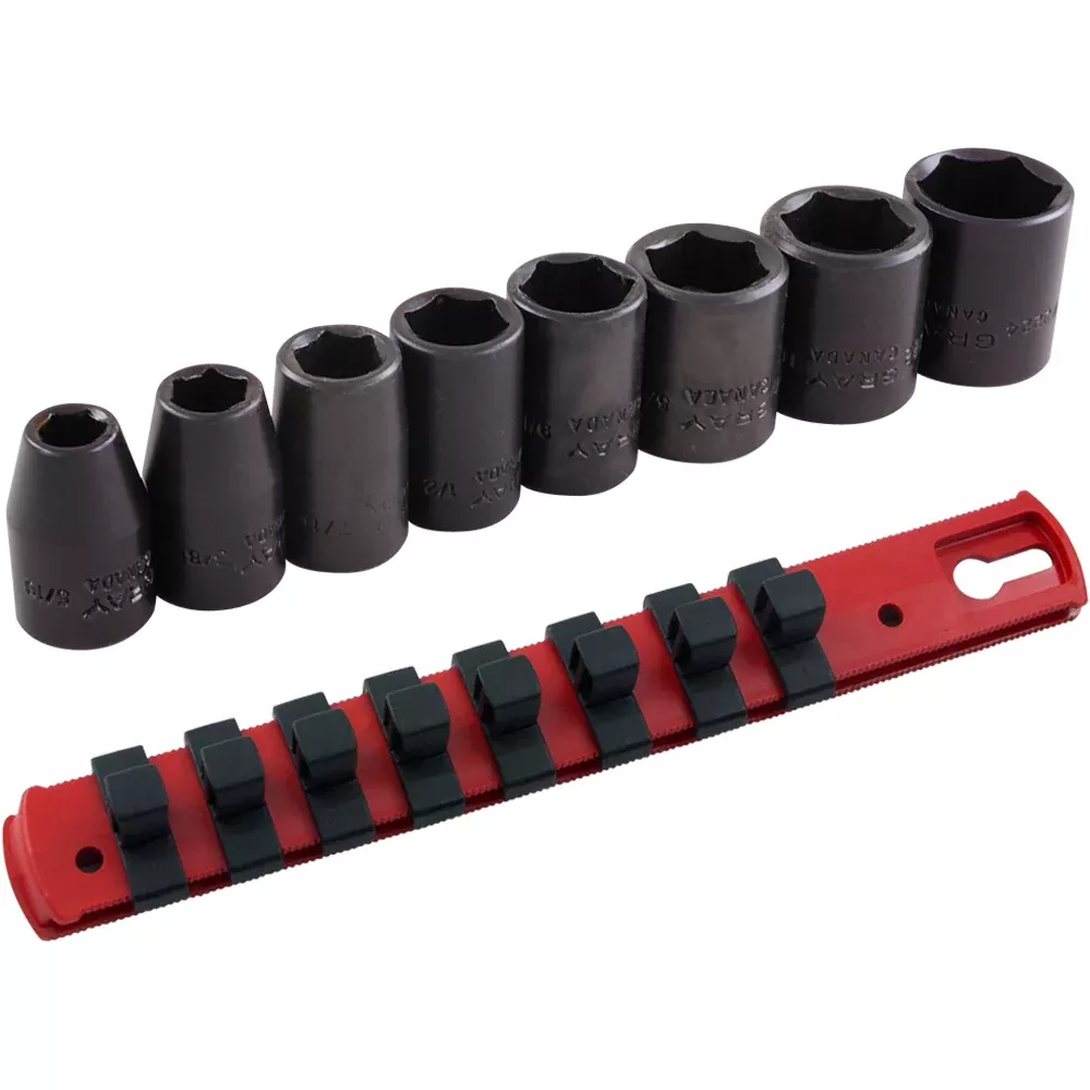 Socket Set - Gray Tools 3/8" Dr. 8 Piece 6 Point Standard SAE Impact Socket Set, P8T