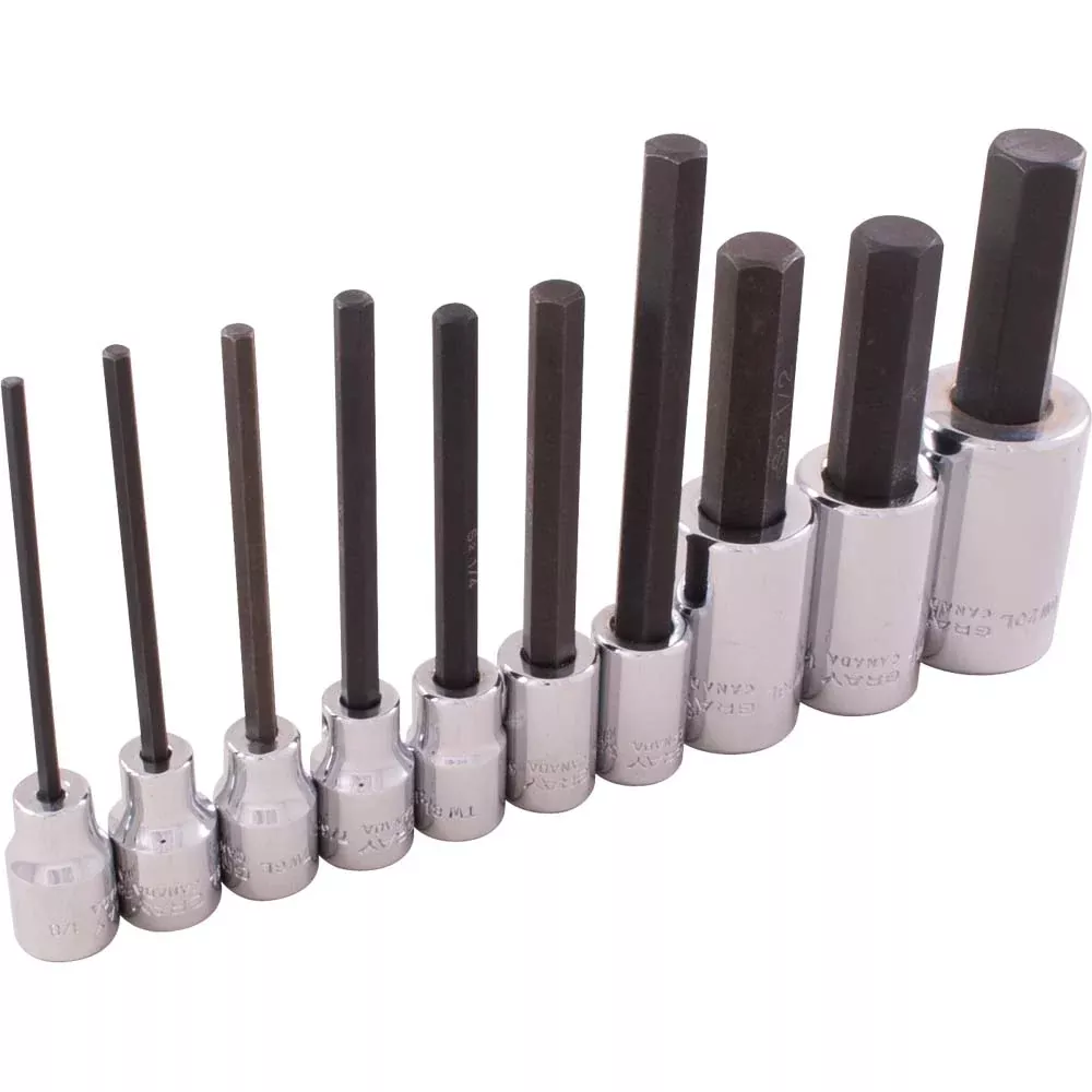 Socket Set - Gray Tools 3/8" Drive 10 Piece SAE Hex Head Socket Set, 25610
