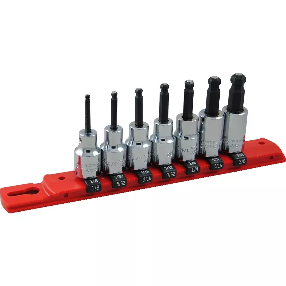 Socket Set - Gray Tools 7 Piece 3/8" Drive SAE Ball Nose Hex Socket Set, 25707