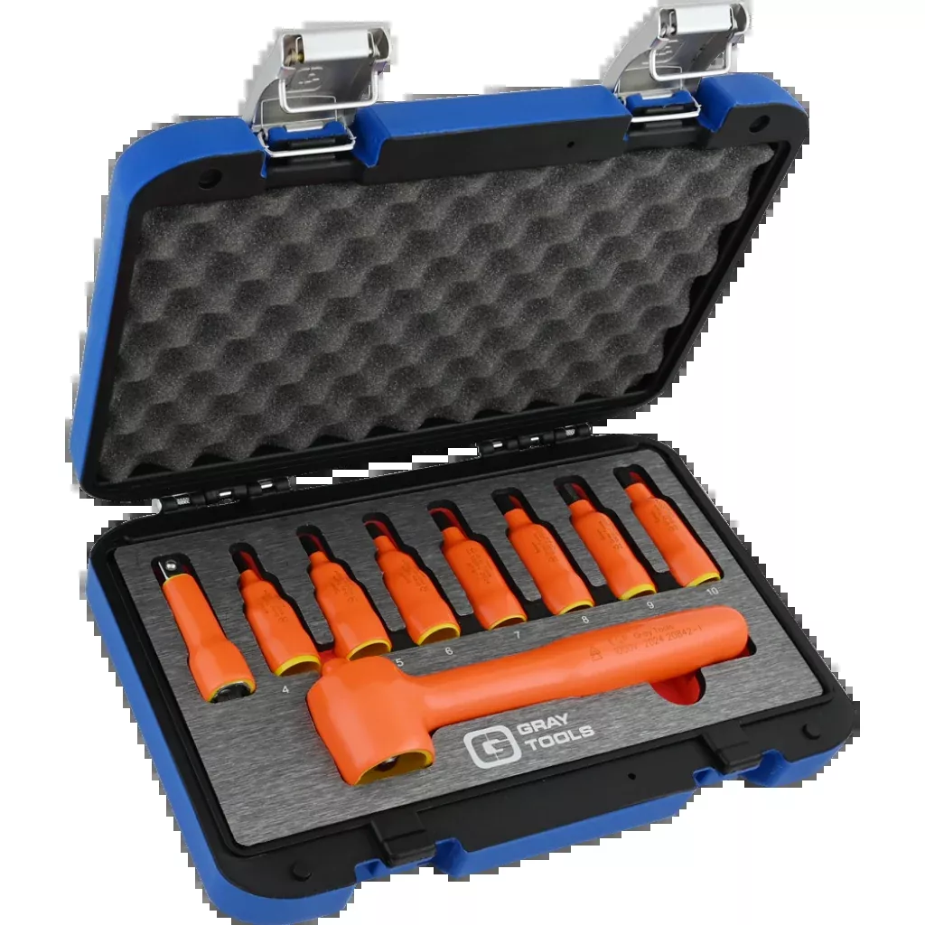 Socket Set - Gray Tools 9 Piece 3/8" Drive Metric Insulated Socket & Attachment Set, 25009-I