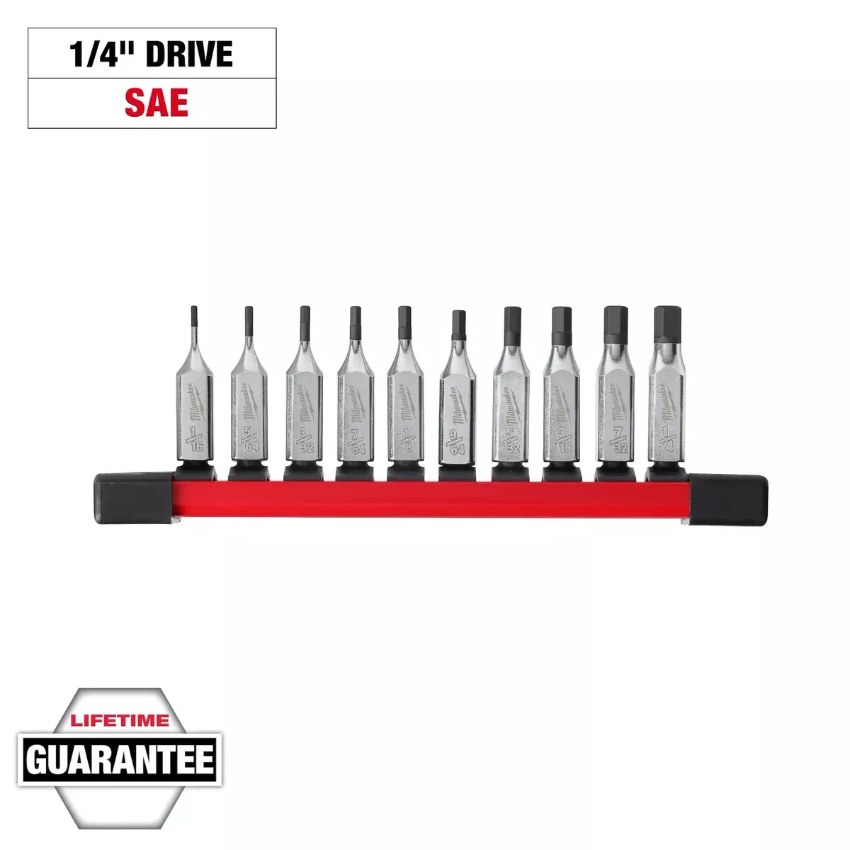 Socket Set - Milwaukee 10pc 1/4" Drive Hex Bit Socket Set - SAE, 48-22-9540