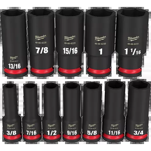 Socket Set - Milwaukee 12PCSHOCKWAVE Impact Duty™ 1/2" Drive SAE Deep 6 Point Socket Set, 49-66-7011