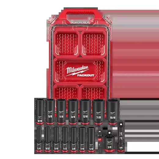 Socket Set - Milwaukee SHOCKWAVE Impact Duty™ Socket 3/8” Dr 17PC SAE PACKOUT Set, 49-66-6800