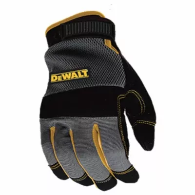 Work Gloves, Synthetic Leather Palm, Black, Men's L